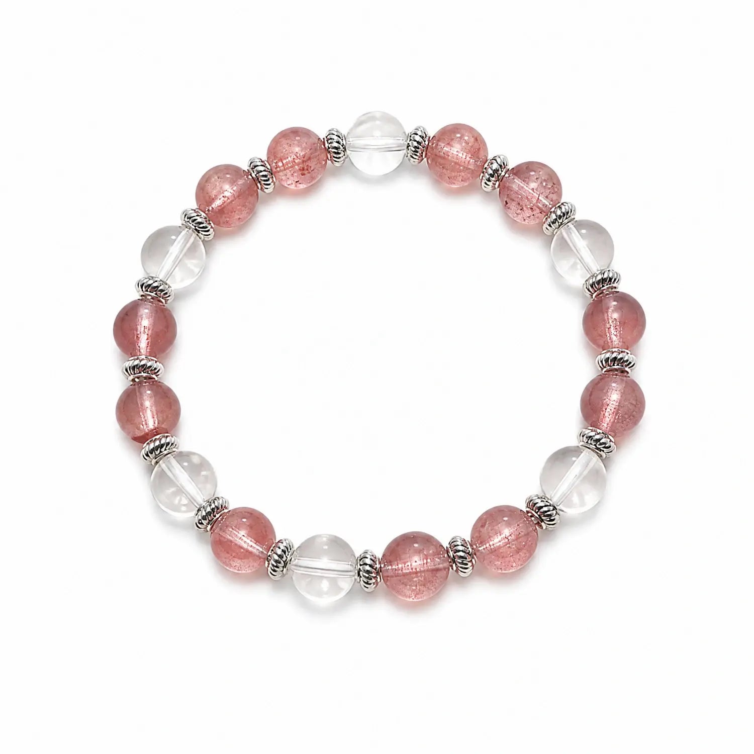 8mm Clear Quartz & Strawberry Quartz Bracelet - 01 strawberry quartz soft pink style bracelet main image