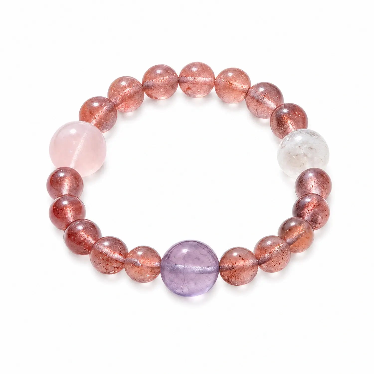 8mm Multi-Stone Crystal Bracelet with Amethyst, Rose Quartz, Clear Quartz - strawberry quartz soft pink style bracelet main image