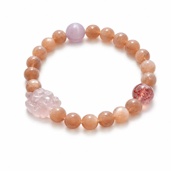 8mm Rose Quartz & Sunstone Bracelet - 01 sunstone sunny style bracelet main image