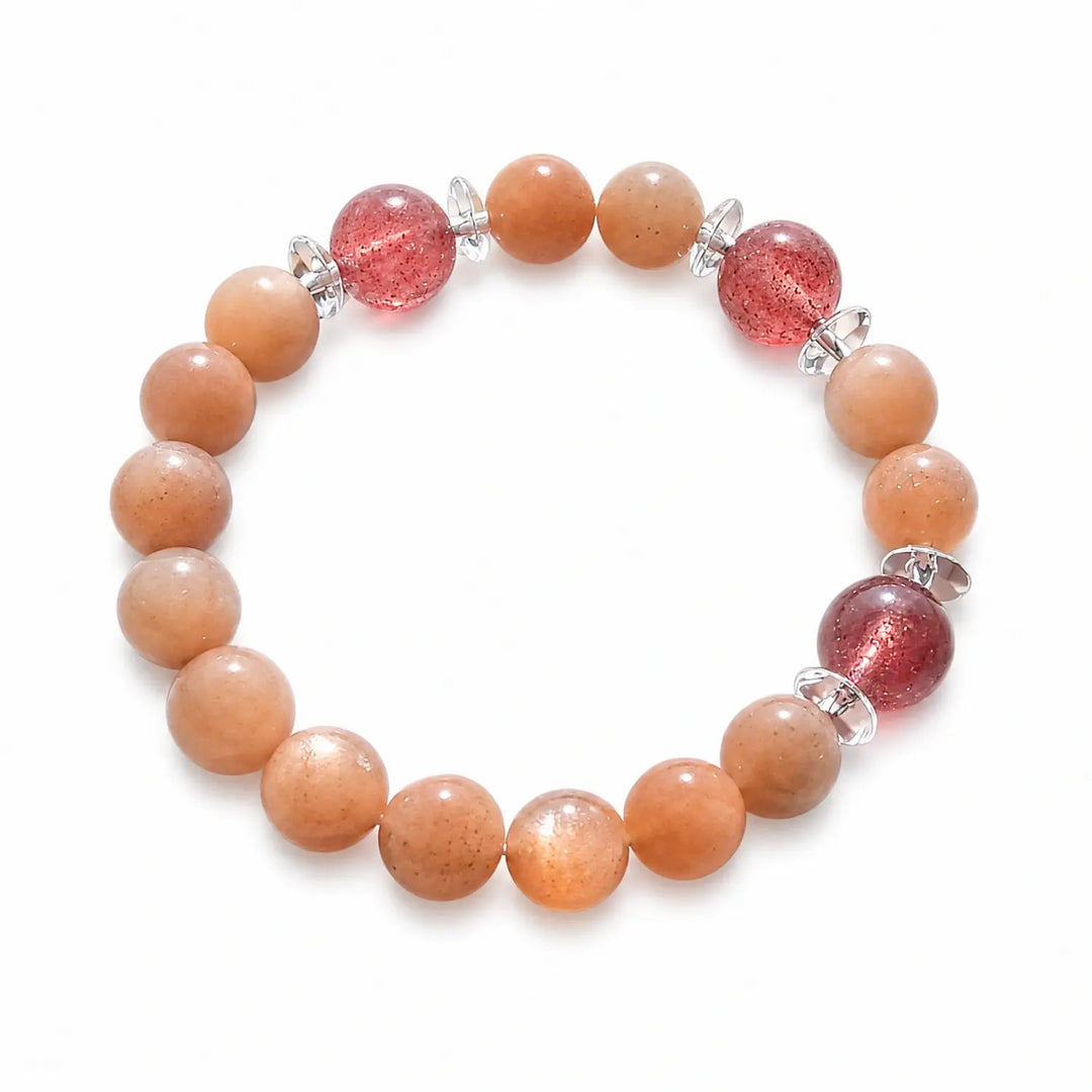 10mm Multi-Stone Crystal Bracelet with Orange Moonstone, Strawberry Quartz, Moonstone - sunstone sunny style bracelet main image