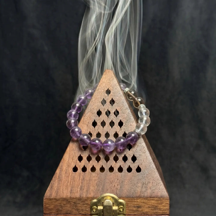 10mm Multi-Stone Crystal Bracelet with Amethyst, Clear Quartz, Smoky Quartz - amethyst cleansing ritual smudge hover image