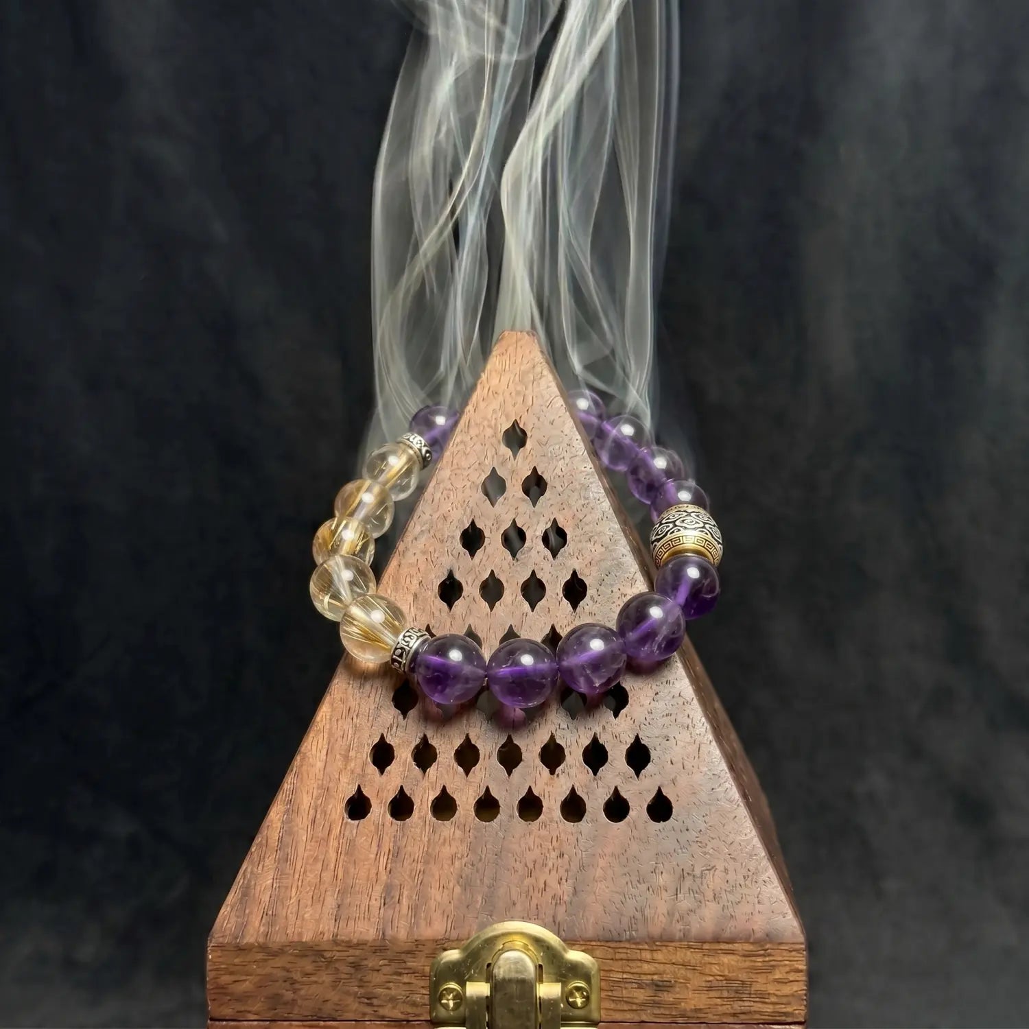 10mm Amethyst & Rutilated Quartz Bracelet - amethyst cleansing ritual smudge hover image
