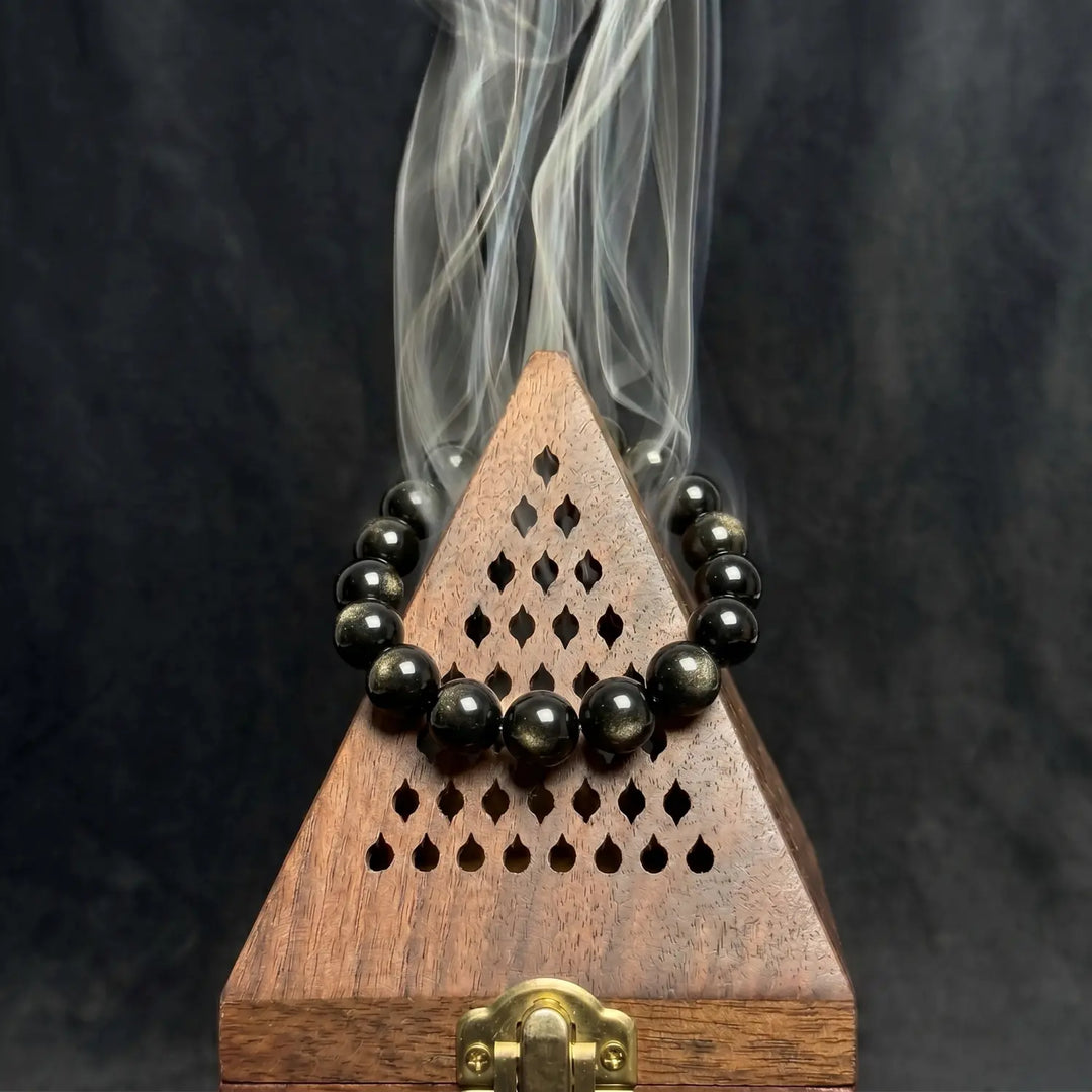 16mm Black Obsidian & Obsidian Bracelet - 02 black obsidian cleansing ritual smudge hover image