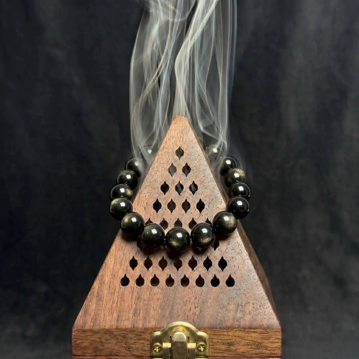 16mm Black Obsidian & Obsidian Bracelet - 02 black obsidian cleansing ritual smudge hover image
