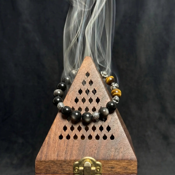 10mm Multi-Stone Crystal Bracelet with Silver Obsidian, Obsidian, Tiger Eye - black obsidian cleansing ritual smudge hover image