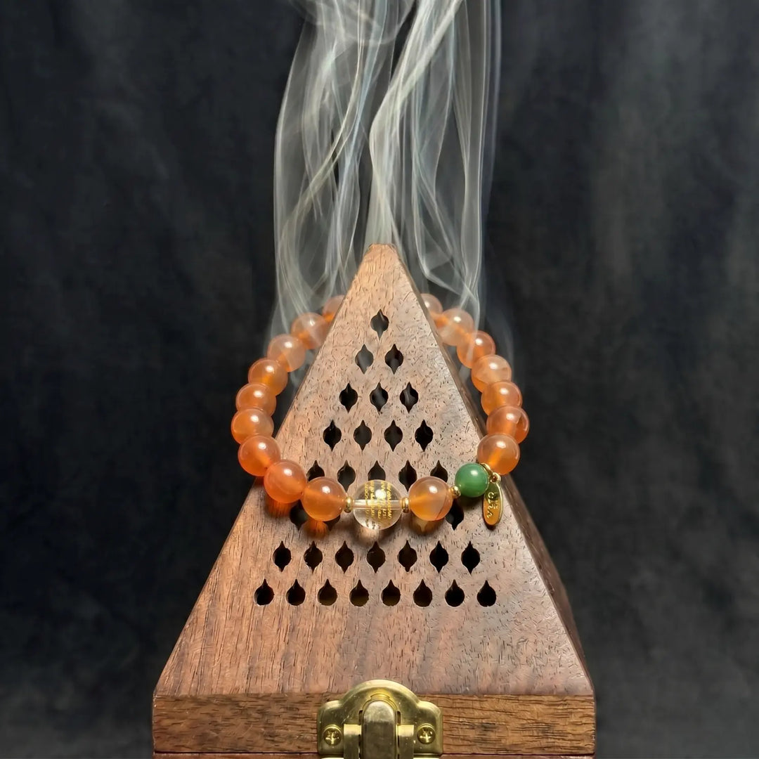 8mm Clear Quartz & Carnelian & Rutilated Quartz Bracelet - 02 carnelian cleansing ritual smudge hover image