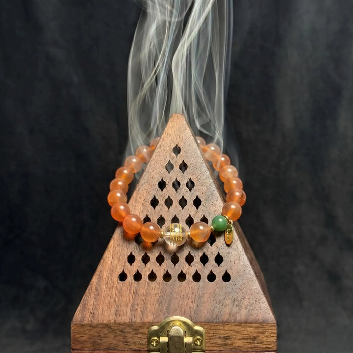 8mm Clear Quartz & Carnelian & Rutilated Quartz Bracelet - 02 carnelian cleansing ritual smudge hover image