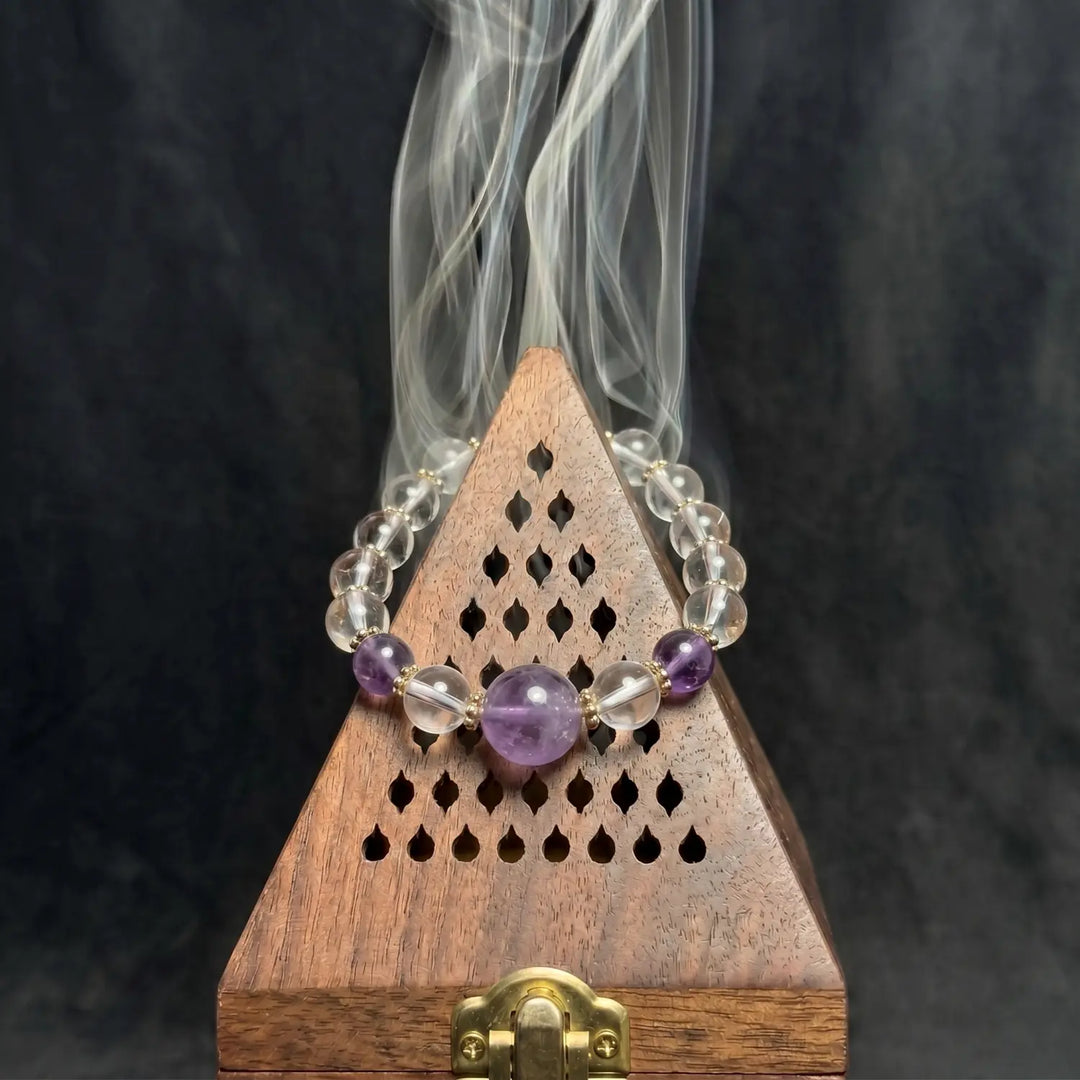 10mm Amethyst & Clear Quartz Bracelet - clear quartz cleansing ritual smudge hover image