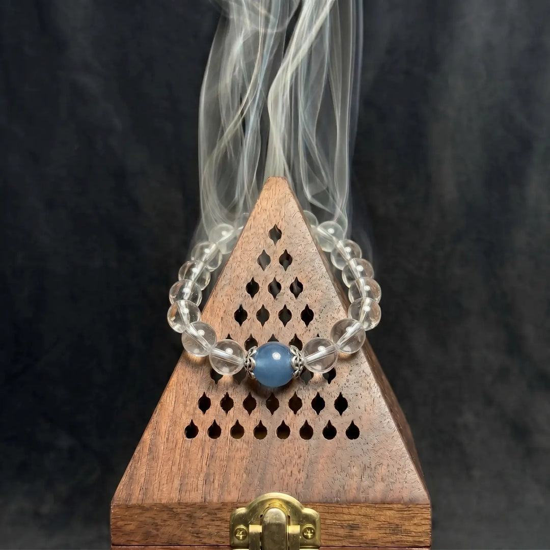 8mm Clear Quartz & Aquamarine Bracelet - clear quartz cleansing ritual smudge hover image