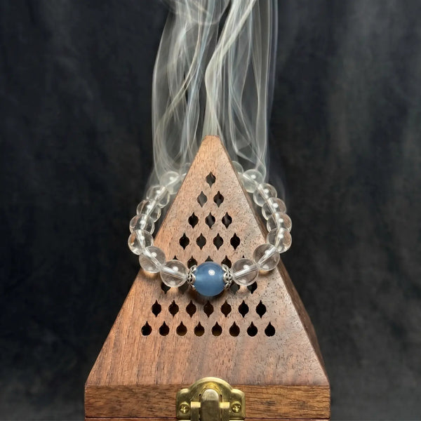 8mm Clear Quartz & Aquamarine Bracelet - clear quartz cleansing ritual smudge hover image