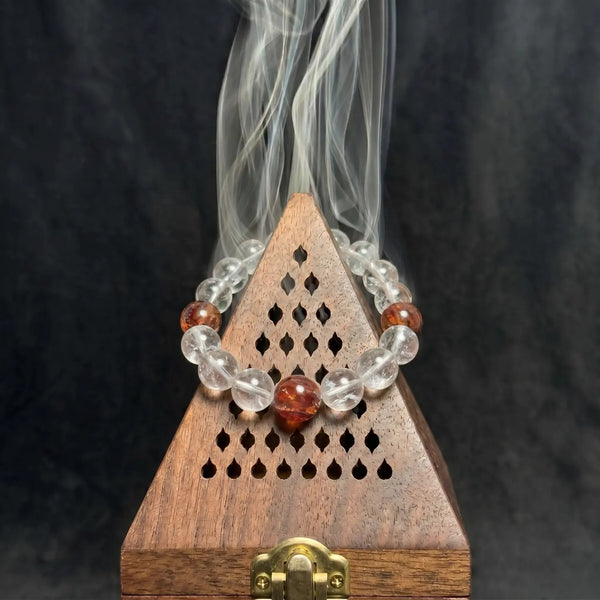 13mm Clear Quartz & Red Hematoid Quartz Bracelet - clear quartz cleansing ritual smudge hover image