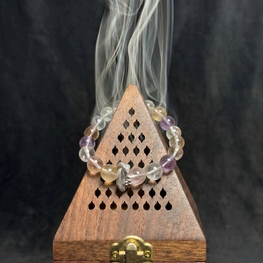 10mm Amethyst & Clear Quartz & Smoky Quartz Bracelet - 02 fluorite cleansing ritual smudge hover image