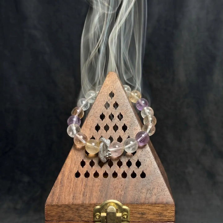 10mm Amethyst & Clear Quartz & Smoky Quartz Bracelet - 02 fluorite cleansing ritual smudge hover image