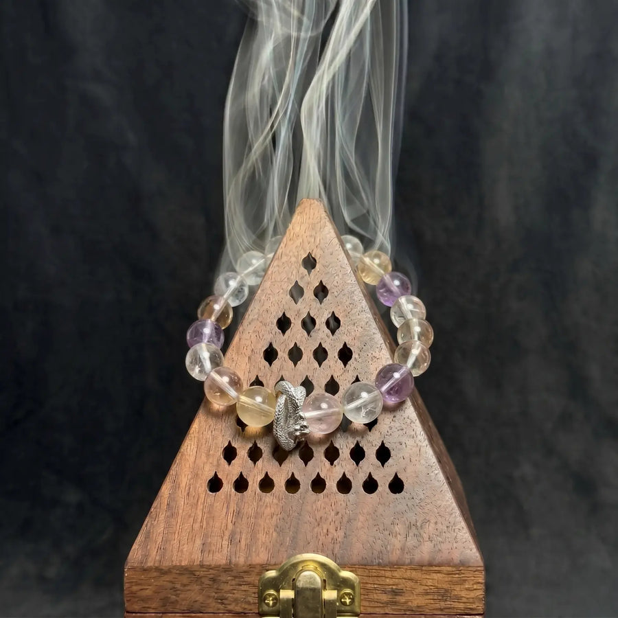 10mm Amethyst & Clear Quartz & Smoky Quartz Bracelet - 02 fluorite cleansing ritual smudge hover image