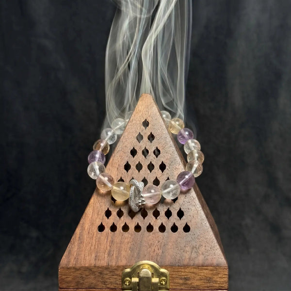 10mm Amethyst & Clear Quartz & Smoky Quartz Bracelet - 02 fluorite cleansing ritual smudge hover image