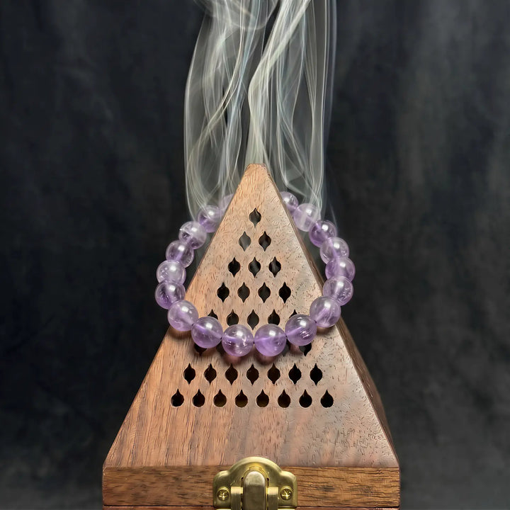 12mm Lavender Amethyst & Amethyst Bracelet - 02 lavender amethyst cleansing ritual smudge hover image