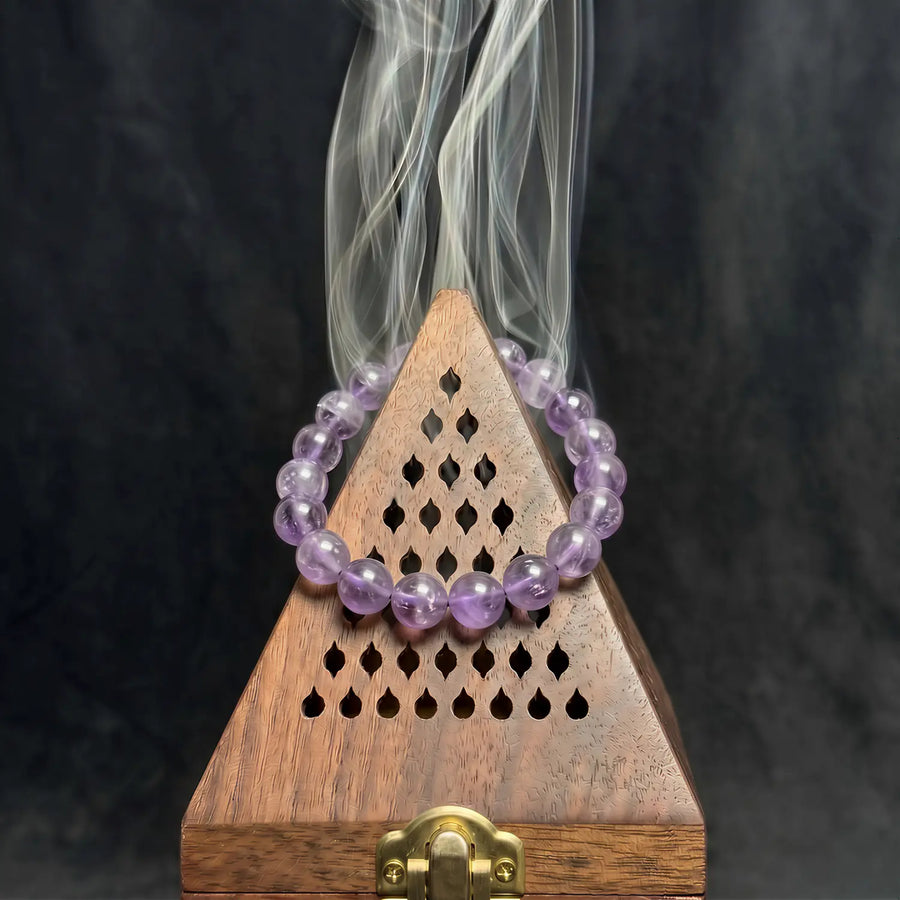 12mm Lavender Amethyst & Amethyst Bracelet - 02 lavender amethyst cleansing ritual smudge hover image
