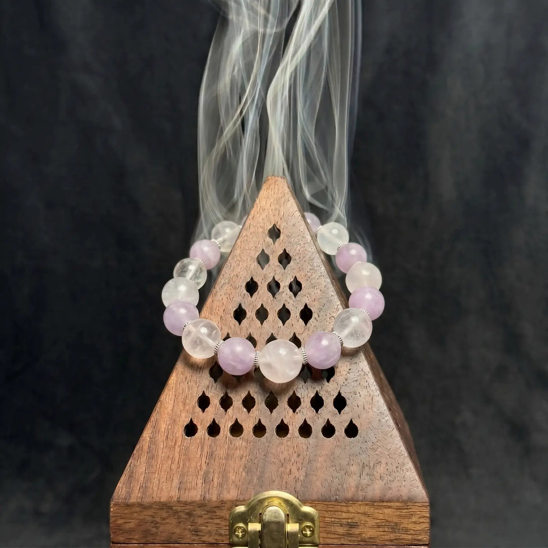 15mm Rose Quartz & Kunzite Bracelet - lavender amethyst cleansing ritual smudge hover image