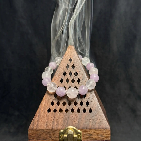 15mm Rose Quartz & Kunzite Bracelet - lavender amethyst cleansing ritual smudge hover image