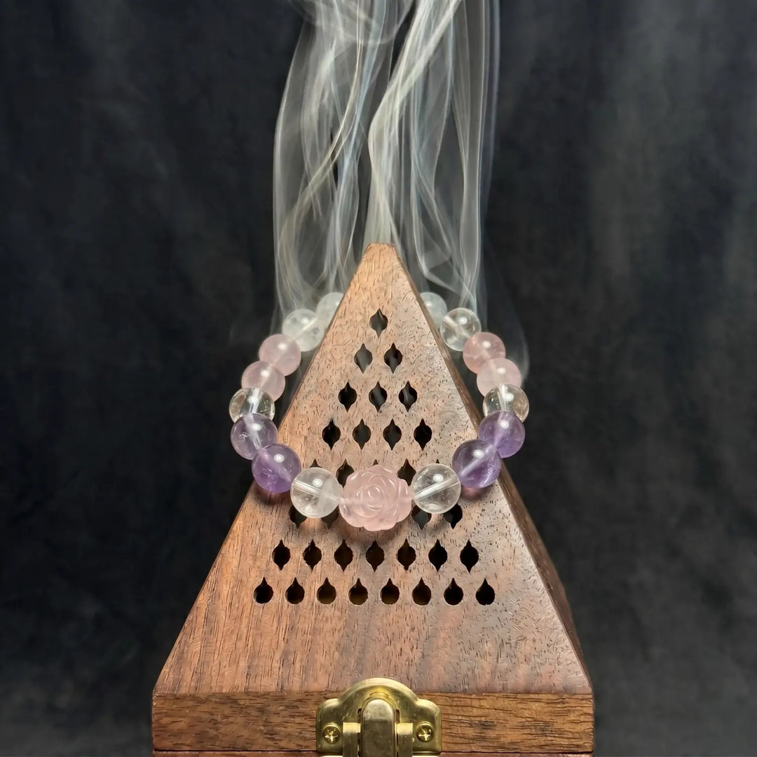 12mm Lavender Amethyst & Amethyst & Rose Quartz Bracelet - 02 mixed crystal cleansing ritual smudge hover image