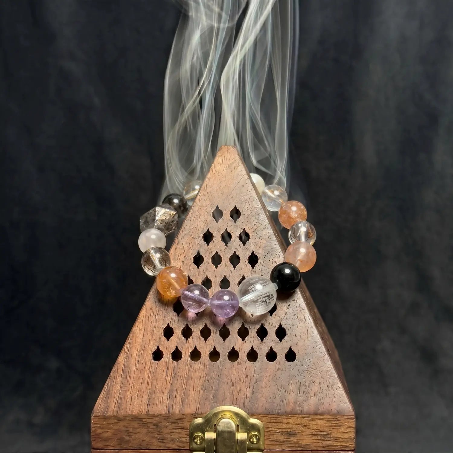12mm Multi-Stone Crystal Bracelet with Lavender Amethyst, Amethyst, Clear Quartz - mixed crystal cleansing ritual smudge hover image