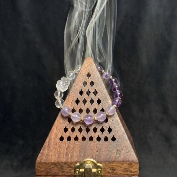 10mm Amethyst & Clear Quartz Bracelet - 02 mixed crystal cleansing ritual smudge hover image