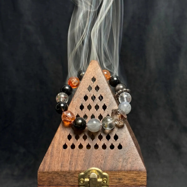 14mm Clear Quartz & Smoky Quartz & Obsidian Bracelet - 02 mixed crystal cleansing ritual smudge hover image