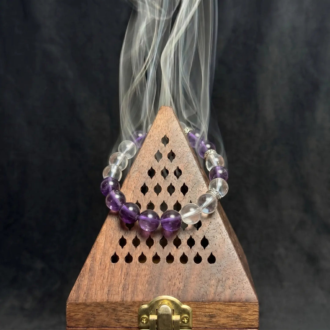8mm Amethyst & Clear Quartz Bracelet - mixed crystal cleansing ritual smudge hover image