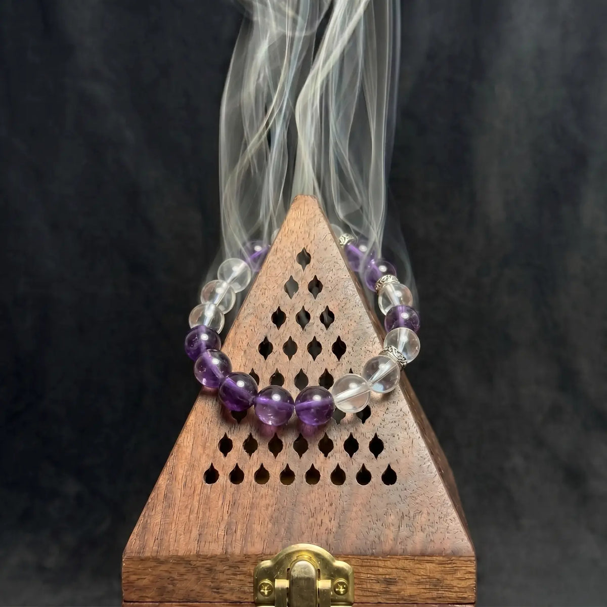 8mm Amethyst & Clear Quartz Bracelet - mixed crystal cleansing ritual smudge hover image