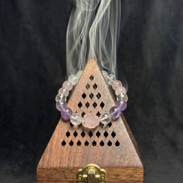 12mm Lavender Amethyst & Amethyst & Rose Quartz Bracelet - 02 mixed crystal cleansing ritual smudge hover image