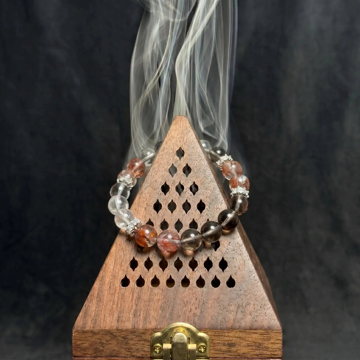 10mm Clear Quartz & Smoky Quartz Bracelet - 02 mixed crystal cleansing ritual smudge hover image