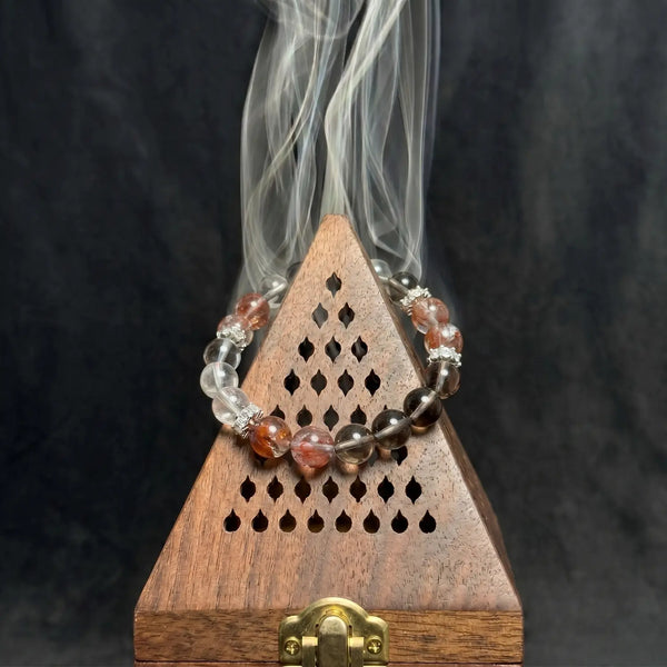 10mm Clear Quartz & Smoky Quartz Bracelet - 02 mixed crystal cleansing ritual smudge hover image