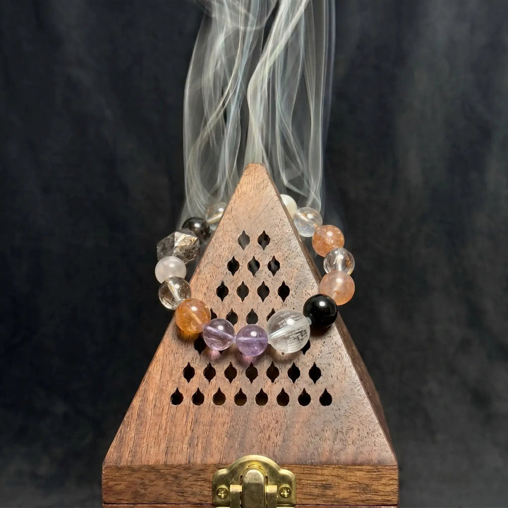 12mm Lavender Amethyst & Amethyst & Clear Quartz Bracelet - 02 mixed crystal cleansing ritual smudge hover image