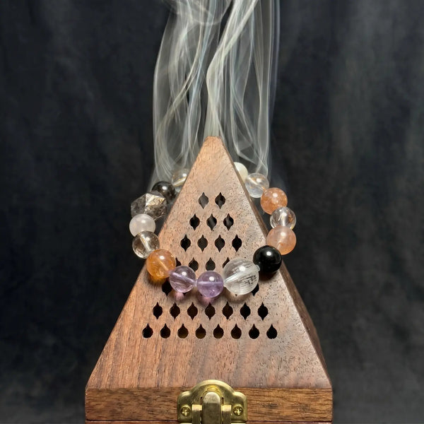 12mm Lavender Amethyst & Amethyst & Clear Quartz Bracelet - 02 mixed crystal cleansing ritual smudge hover image