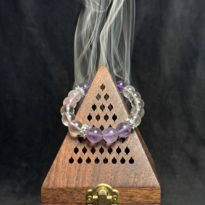 10mm Multi-Stone Crystal Bracelet with Amethyst, Black Rutilated Quartz, Rose Quartz - mixed crystal cleansing ritual smudge hover image