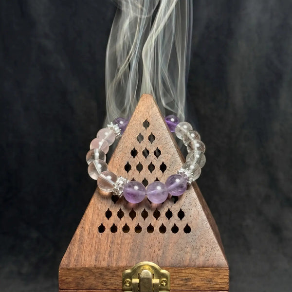 10mm Multi-Stone Crystal Bracelet with Amethyst, Black Rutilated Quartz, Rose Quartz - mixed crystal cleansing ritual smudge hover image