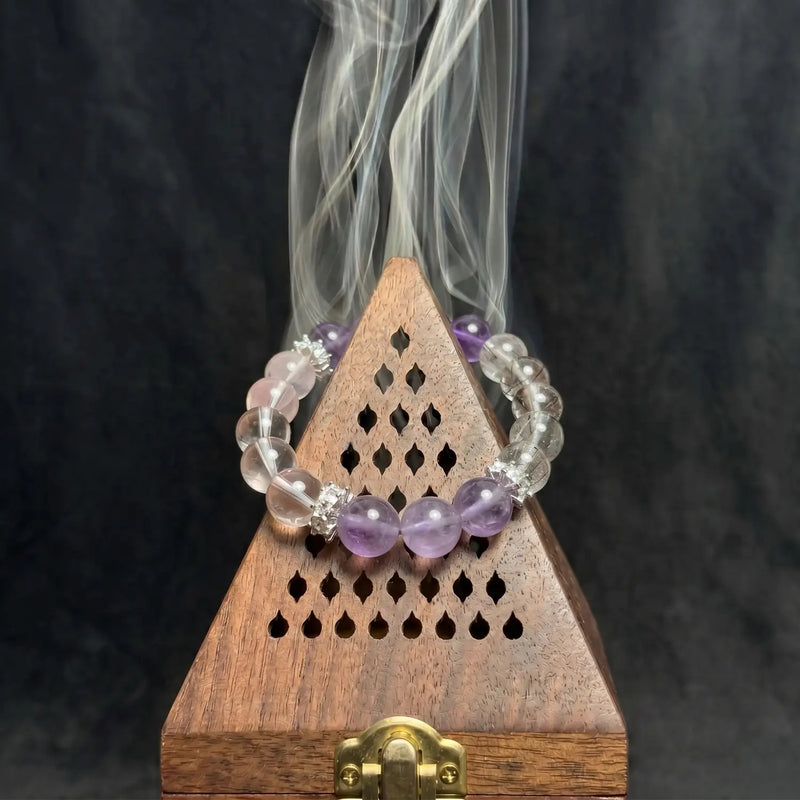 10mm Multi-Stone Crystal Bracelet with Amethyst, Black Rutilated Quartz, Rose Quartz - mixed crystal cleansing ritual smudge hover image