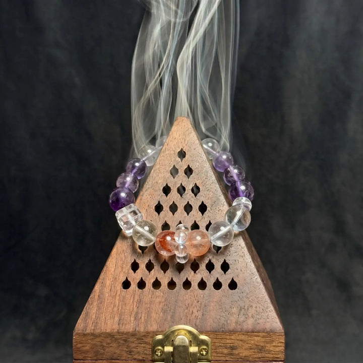 12mm Amethyst & Clear Quartz & Citrine Bracelet - 02 mixed crystal cleansing ritual smudge hover image