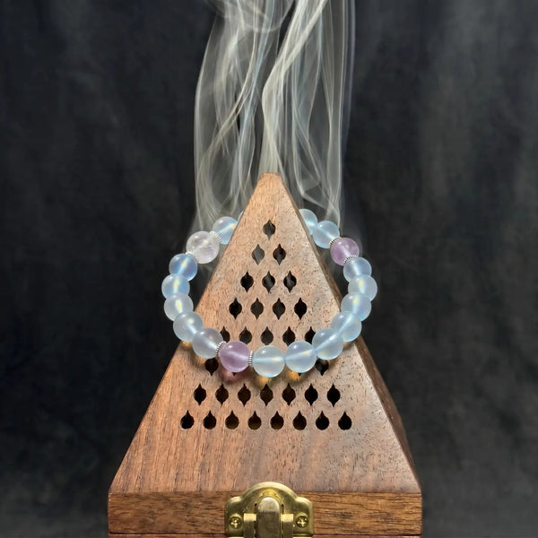 10mm Multi-Stone Crystal Bracelet with Clear Quartz, Aquamarine, Kunzite - opalite glass cleansing ritual smudge hover image