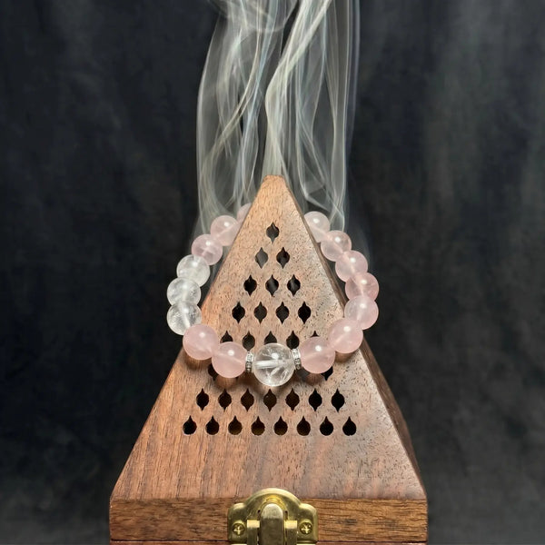 12mm Rose Quartz & White Phantom Quartz Bracelet - 02 rose quartz cleansing ritual smudge hover image