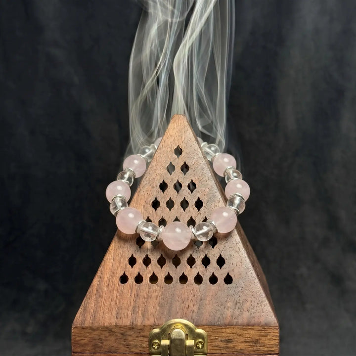 14mm Rose Quartz & Clear Quartz Bracelet - rose quartz cleansing ritual smudge hover image