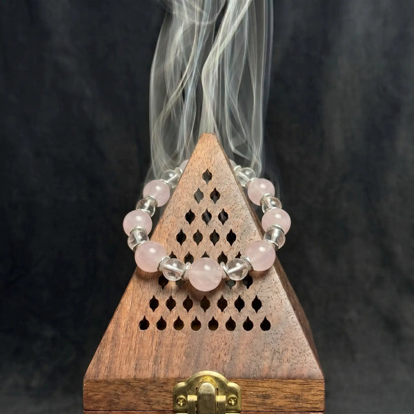 14mm Rose Quartz & Clear Quartz Bracelet - rose quartz cleansing ritual smudge hover image