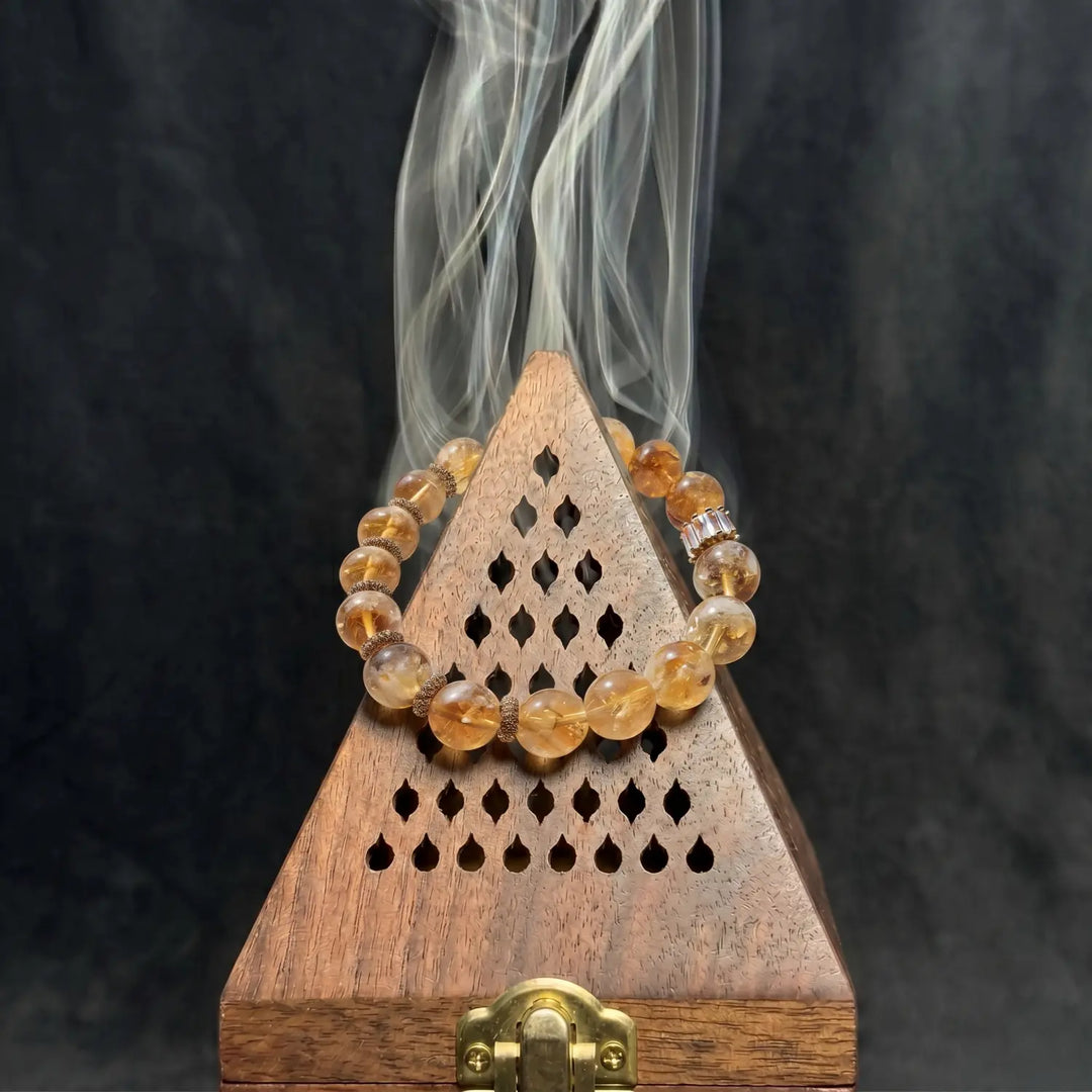 12mm Citrine & Rutilated Quartz Bracelet - 02 rutilated quartz cleansing ritual smudge hover image