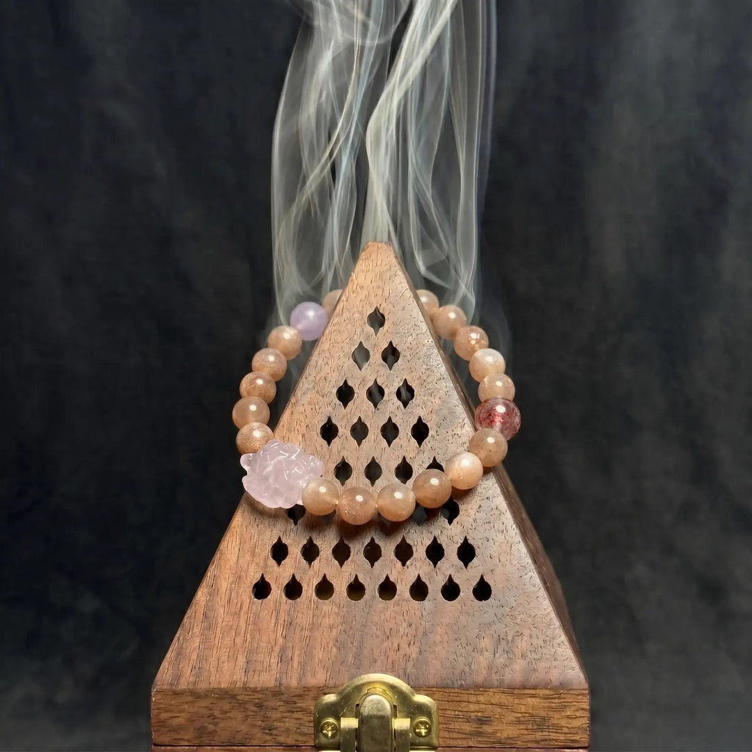 8mm Rose Quartz & Sunstone Bracelet - 02 sunstone cleansing ritual smudge hover image