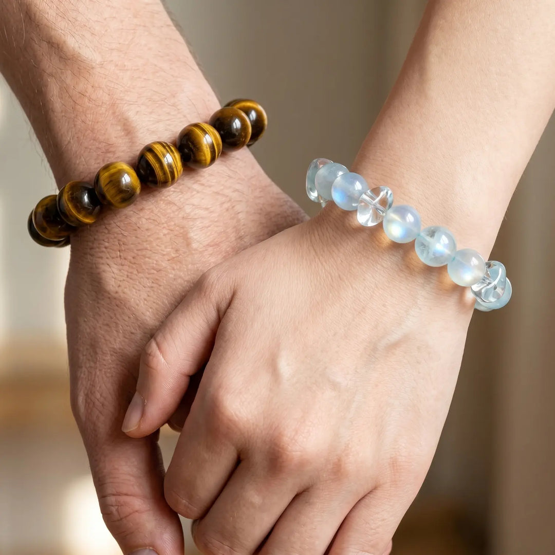 9mm Clear Quartz & Aquamarine Bracelet - aquamarine spiritual connection couples gift