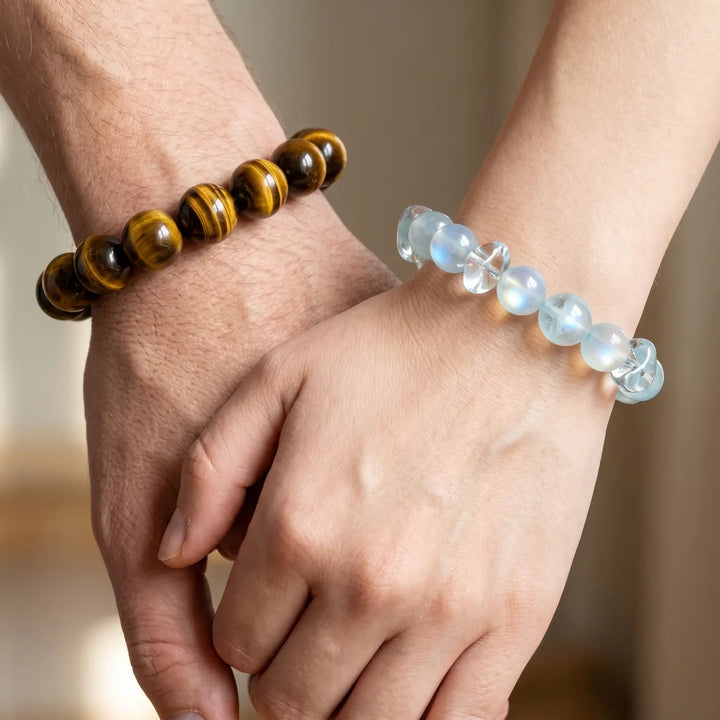 9mm Clear Quartz & Aquamarine Bracelet - aquamarine spiritual connection couples gift