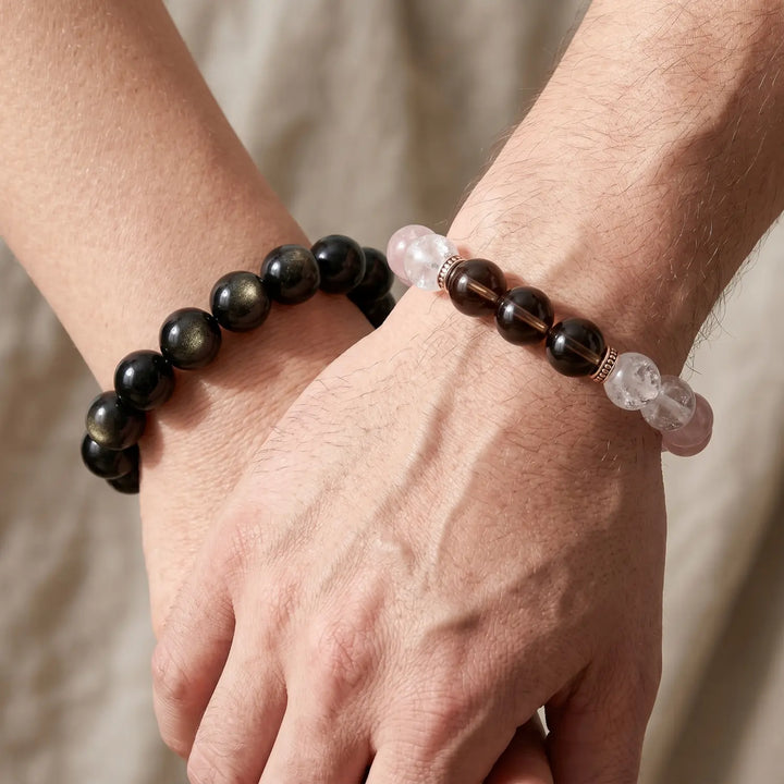 16mm Black Obsidian & Obsidian Bracelet - 03 black obsidian spiritual connection couples gift