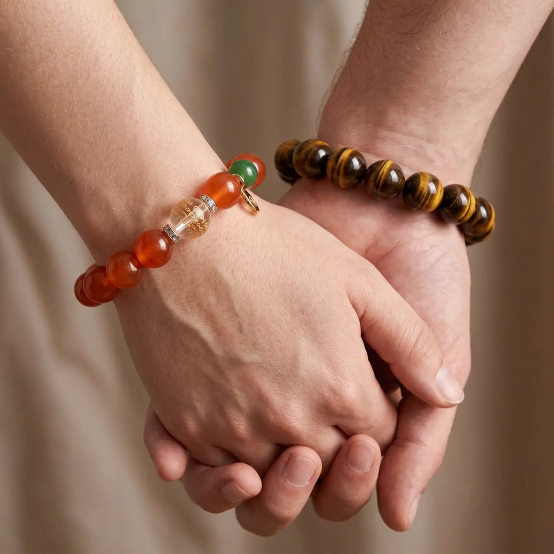 8mm Clear Quartz & Carnelian & Rutilated Quartz Bracelet - 03 carnelian spiritual connection couples gift