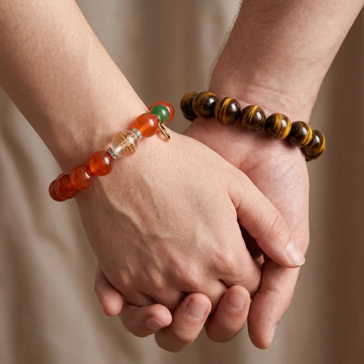 8mm Clear Quartz & Carnelian & Rutilated Quartz Bracelet - 03 carnelian spiritual connection couples gift
