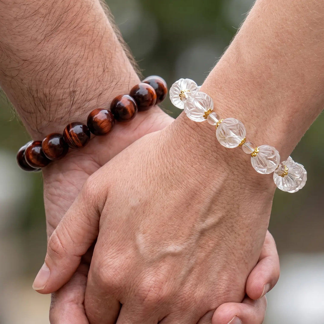 13mm Clear Quartz & Citrine Bracelet - clear quartz spiritual connection couples gift